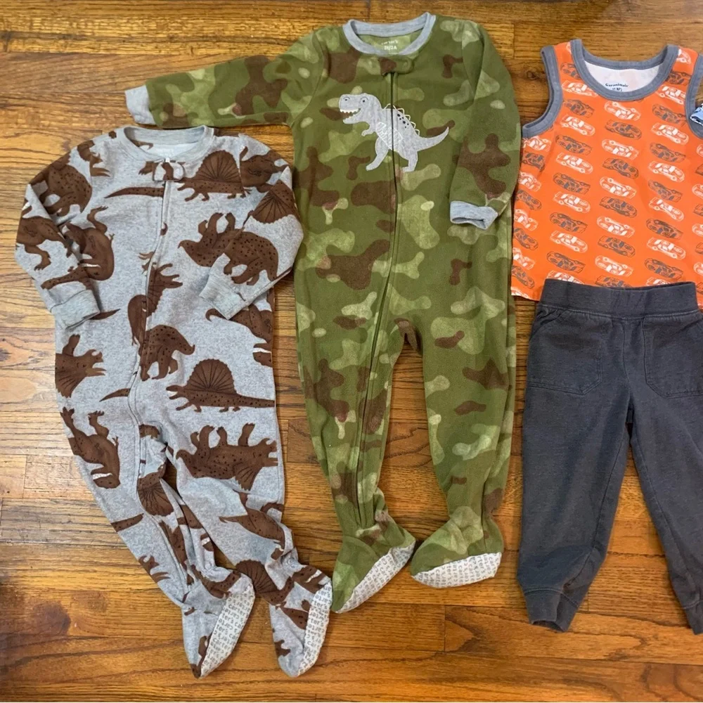 Baby Toddler Boy LS Footed Fleece Pajama Onesies Shirt Pant Sets 2T / 24 Months